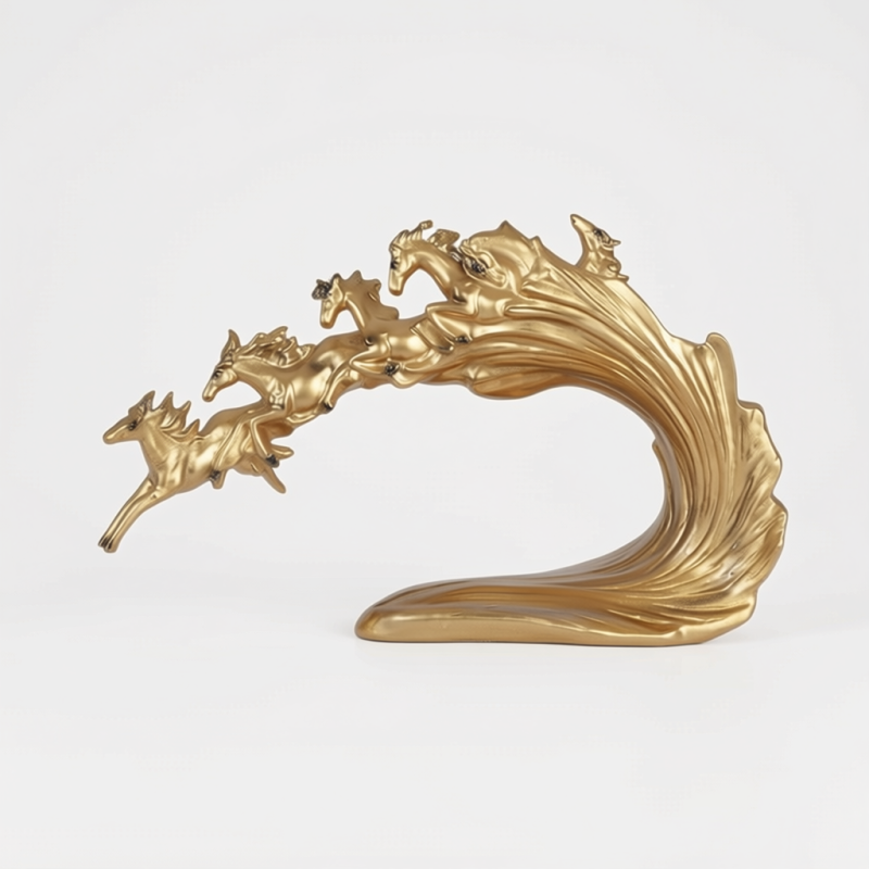 Golden Galloping Horses of Fortune 26.5cm