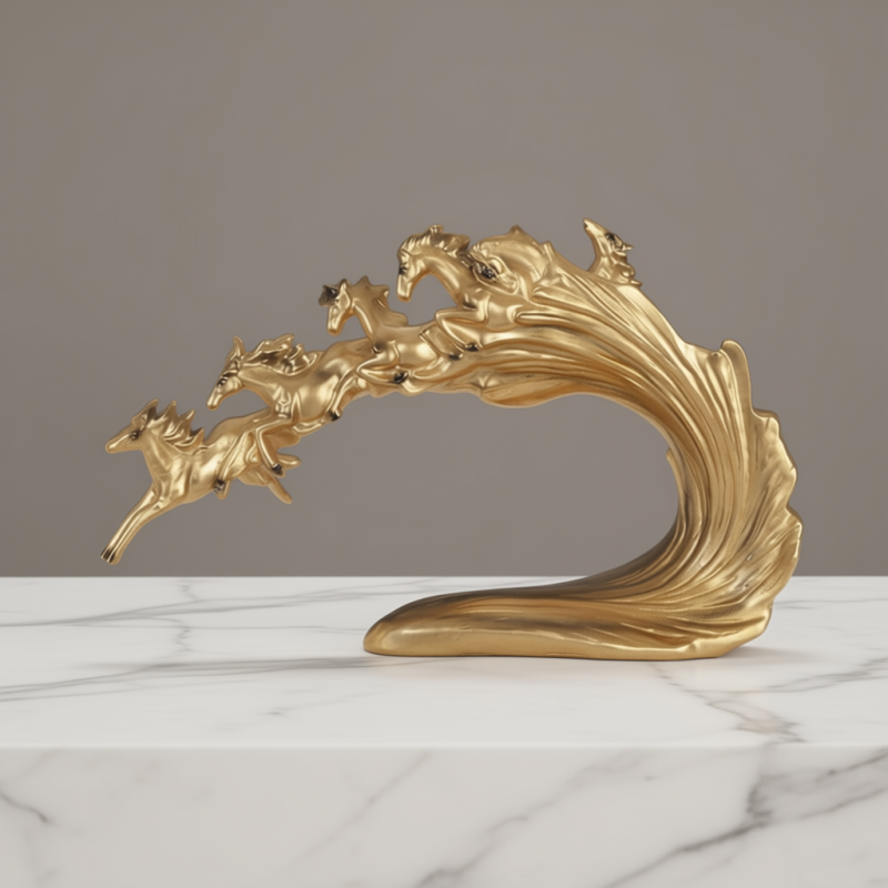 Golden Galloping Horses of Fortune 26.5cm