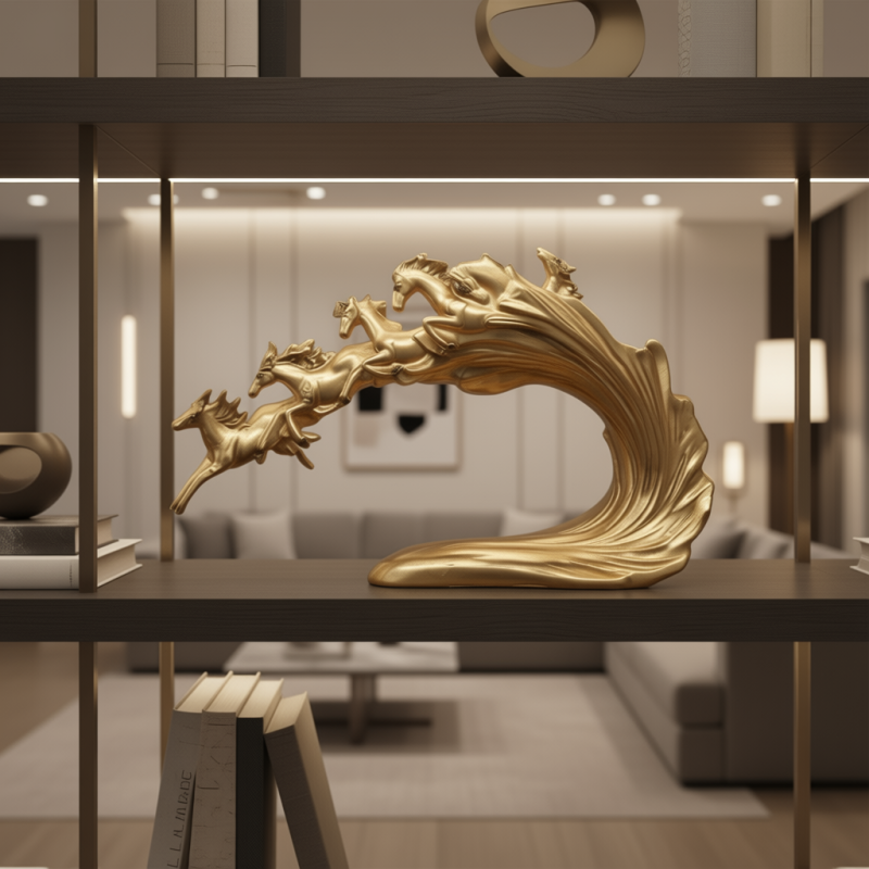Golden Galloping Horses of Fortune 26.5cm