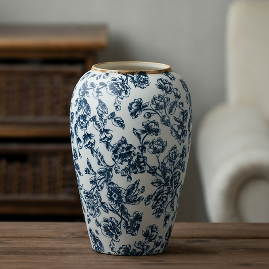 Heritage Blue & White Floral Vase 26cm