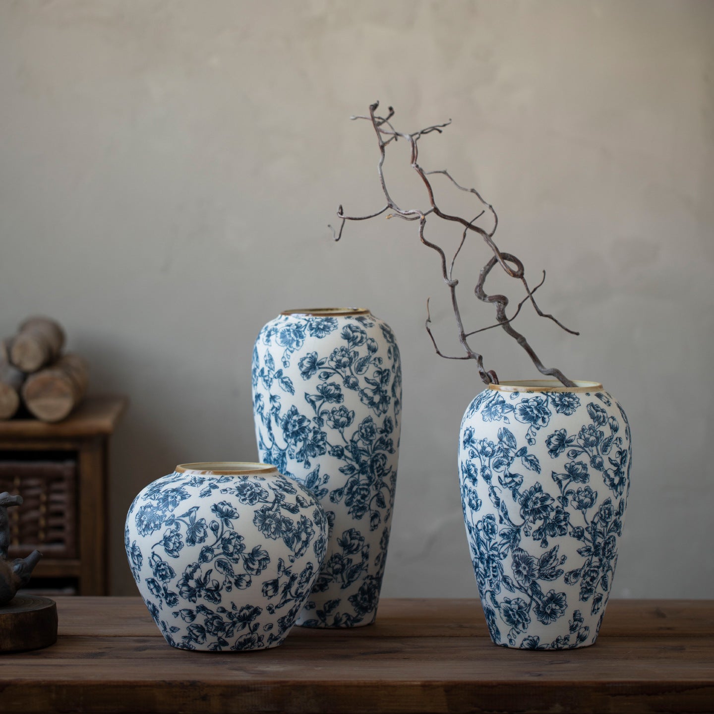 Heritage Blue & White Floral Vase 26cm