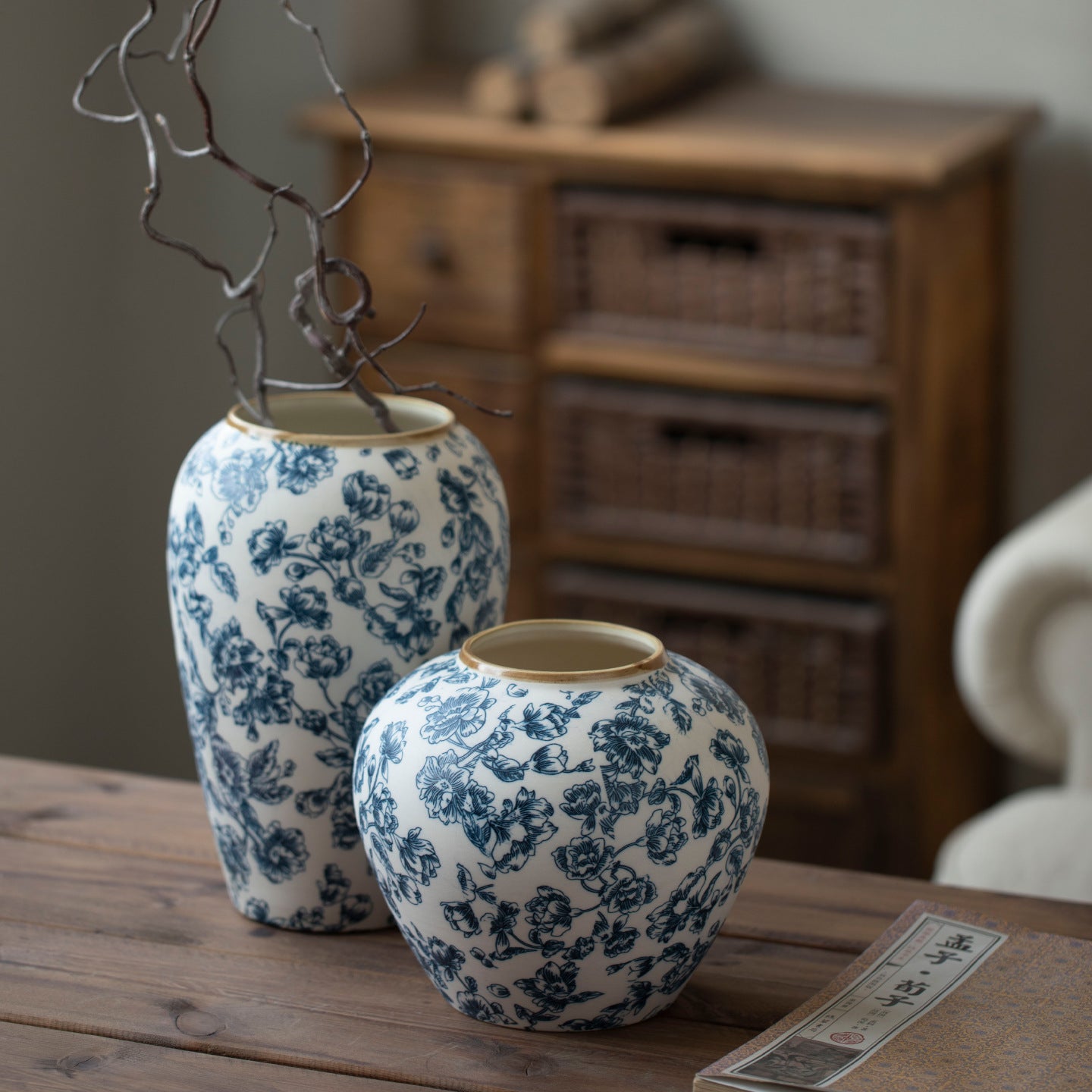 Heritage Blue & White Floral Vase 26cm