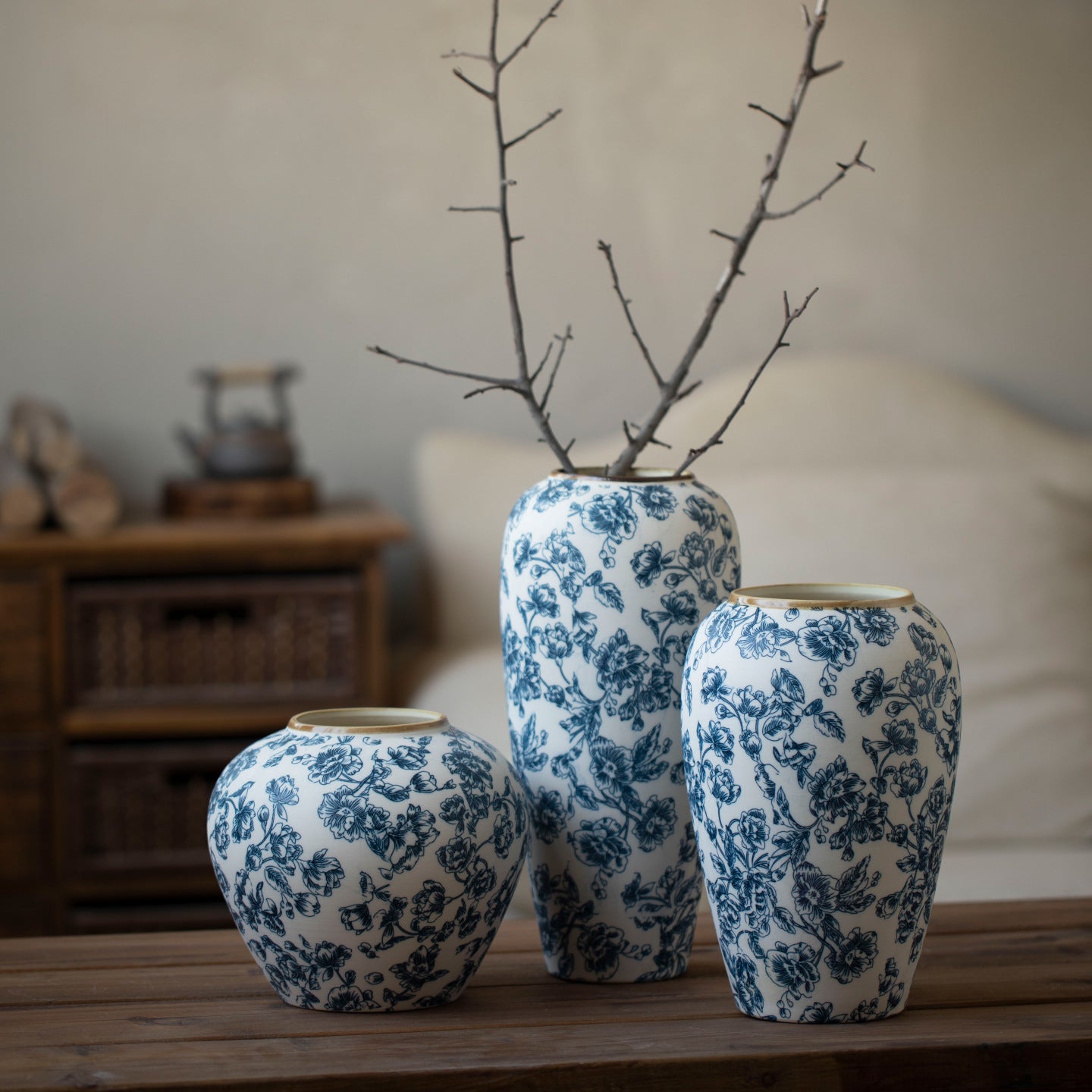 Heritage Blue & White Floral Vase 26cm