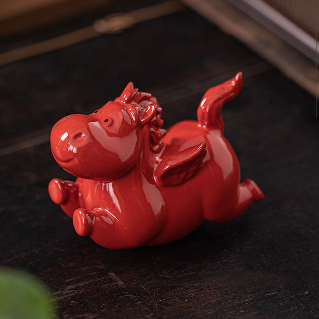Feng Shui Red Heavenly Horse Ceramic Figurine
