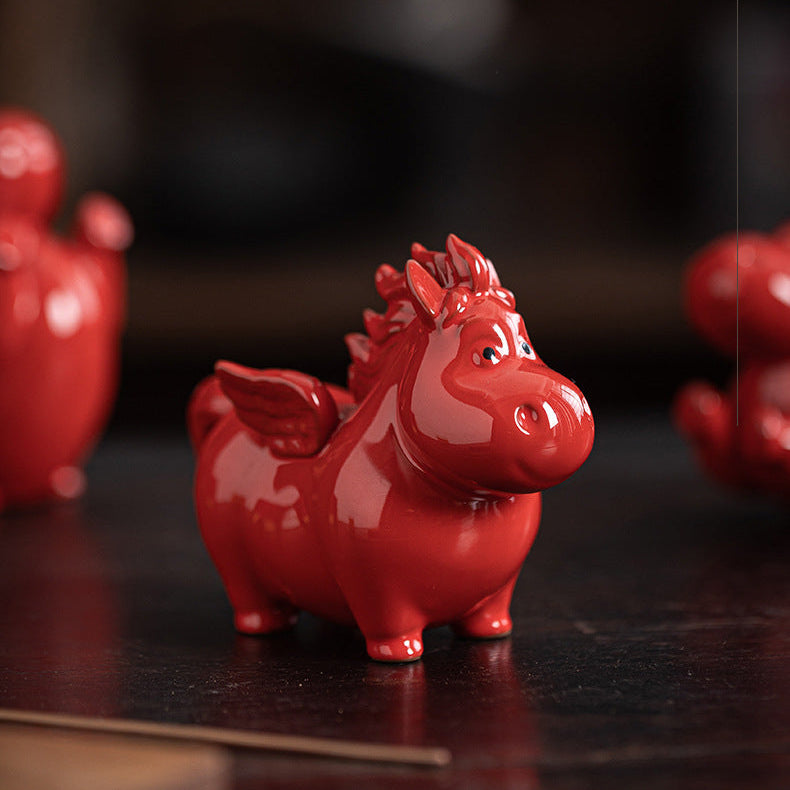 Feng Shui Red Heavenly Horse Ceramic Figurine