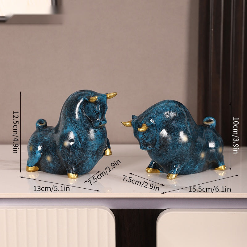 Twin Fortune Bulls Ceramic Ornament 12cm