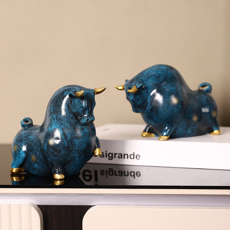Twin Fortune Bulls Ceramic Ornament 12cm