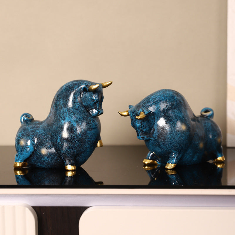 Twin Fortune Bulls Ceramic Ornament 12cm