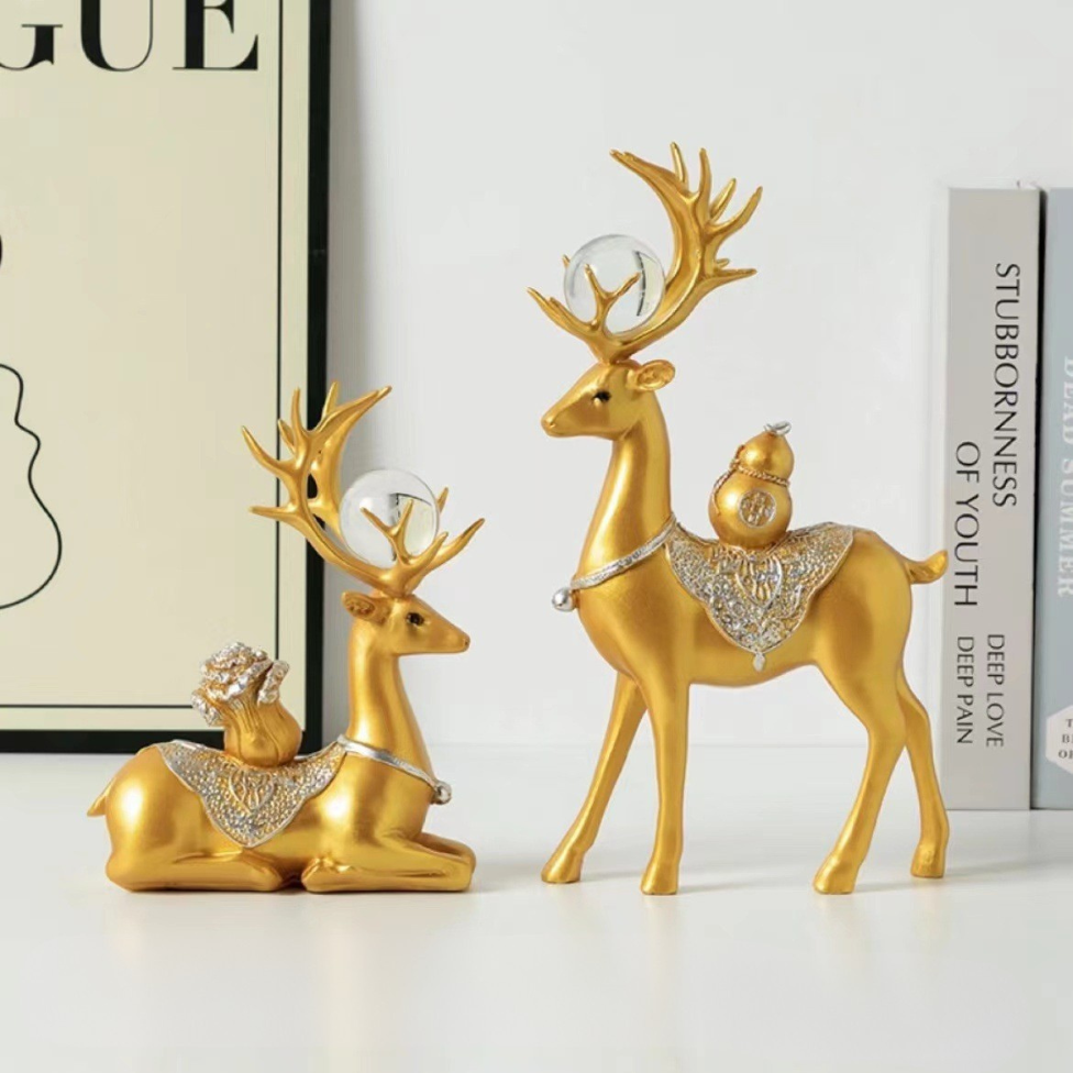 Wisdom & Wealth Deer Sculpture Two Pieces 27cm, 20cm