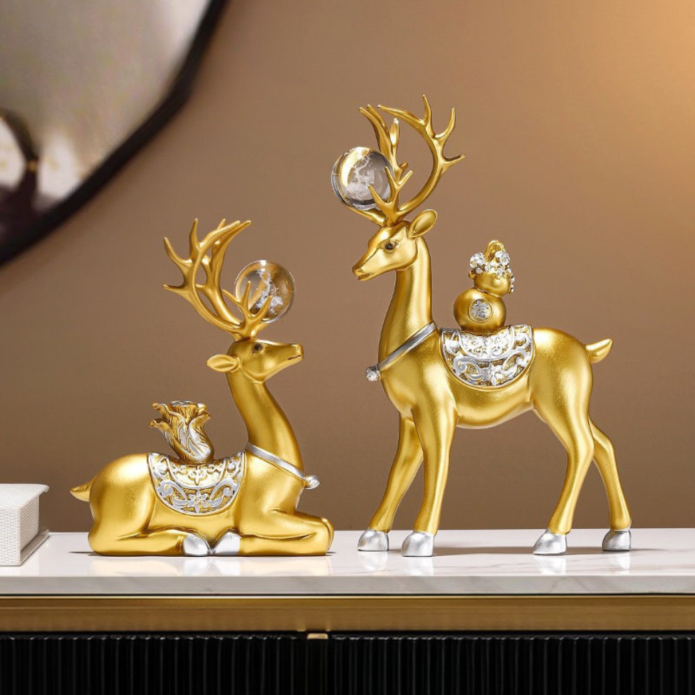 Wisdom & Wealth Deer Sculpture Two Pieces 27cm, 20cm