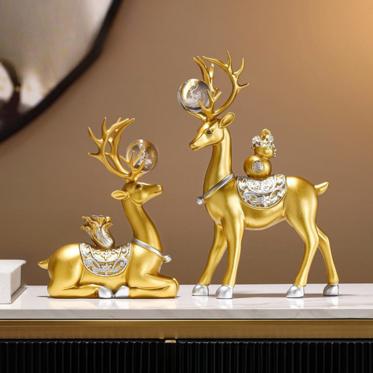 Wisdom & Wealth Deer Sculpture Two Pieces 27cm, 20cm