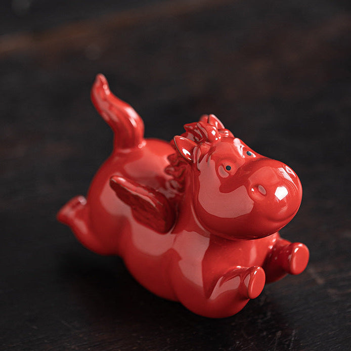 Feng Shui Red Heavenly Horse Ceramic Figurine