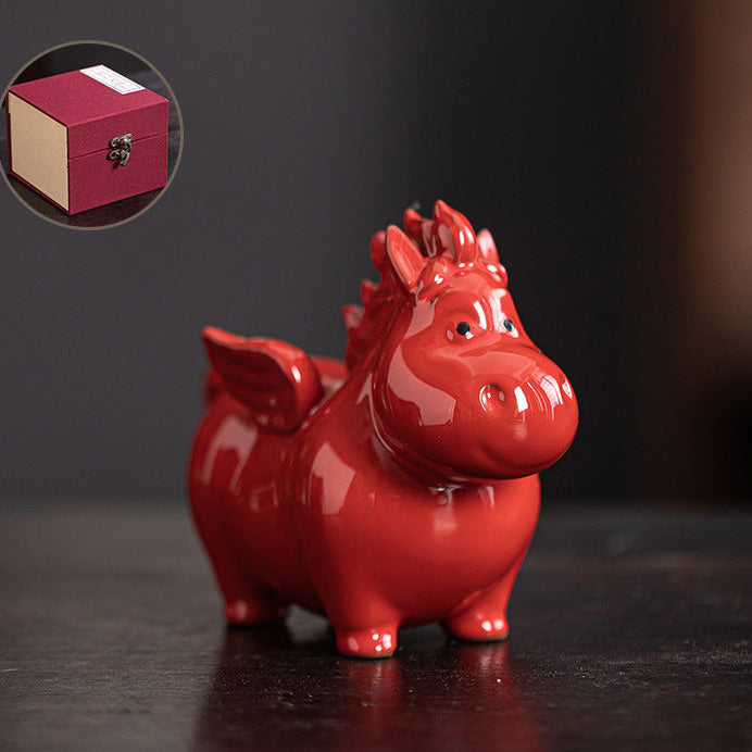 Feng Shui Red Heavenly Horse Ceramic Figurine